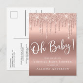 Virtual Baby shower Dripping Glitter Roos Gold Uitnodiging Briefkaart (Voorkant / Achterkant)