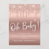 Virtual Baby shower Dripping Glitter Roos Gold Uitnodiging Briefkaart (Voorkant)