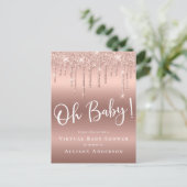 Virtual Baby shower Dripping Glitter Roos Gold Uitnodiging Briefkaart (Staand voorkant)