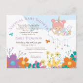 Virtual Baby shower Eenhoorn Fairy Birds Bloemen Uitnodiging Briefkaart (Voorkant)