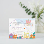 Virtual Baby shower Eenhoorn Fairy Birds Bloemen Uitnodiging Briefkaart (Staand voorkant)