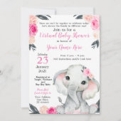 Virtual Baby shower Elephant Roses Girl-kaart Kaart (Voorkant)