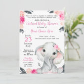 Virtual Baby shower Elephant Roses Girl-kaart Kaart (Staand voorkant)