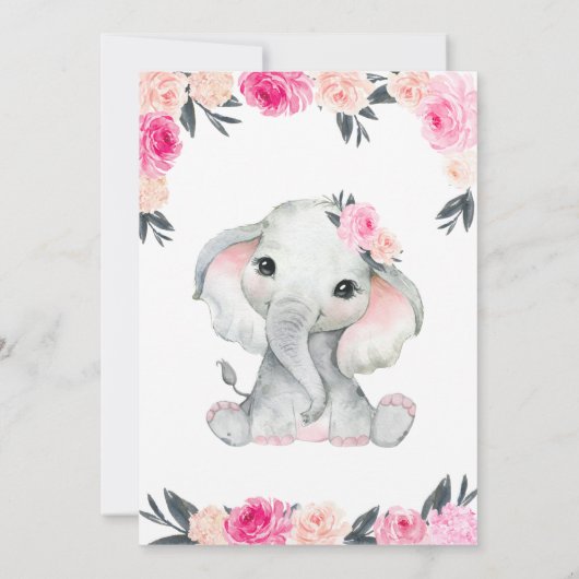 Virtual Baby shower Elephant Roses Girl-kaart Kaart (Achterkant)