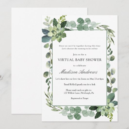 Virtual Baby shower Eucalyptus Kaart (Voorkant / Achterkant)