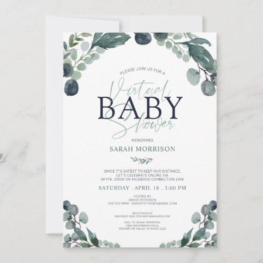 Virtual Baby shower Eucalyptus Sage Blauw Kaart (Voorkant)