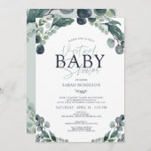 Virtual Baby shower Eucalyptus Sage Blauw Kaart (Voorkant / Achterkant)