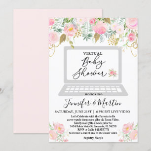 Virtual Baby shower Floral Invitation Kaart