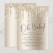 Virtual Baby shower Glitter Drip Gold Kaart (Voorkant / Achterkant)