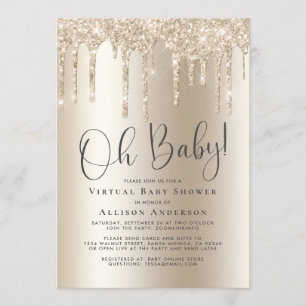 Virtual Baby shower Glitter Drip Gold Kaart