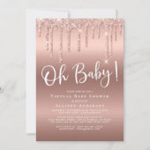 Virtual Baby shower Glitter Drip Roos Gold Kaart (Voorkant)