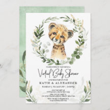 Virtual Baby shower Greenery Gold Safari Leopard