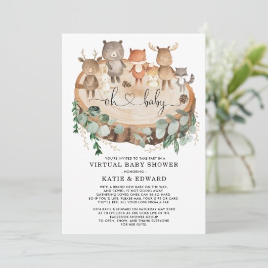 Virtual Baby shower Greenery Woodland Animals Kaart (Staand voorkant)