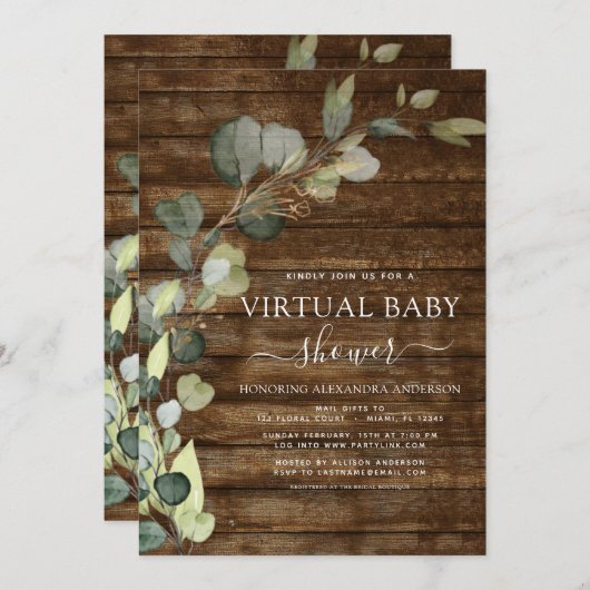 Virtual Baby shower groen eucalyptus succulent Kaart (Voorkant / Achterkant)