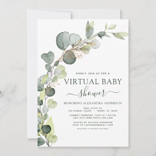 Virtual Baby shower groen eucalyptus succulent Kaart (Voorkant)
