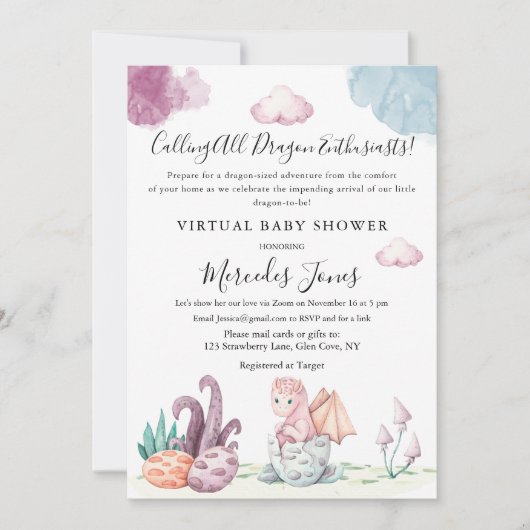Virtual Baby shower Hatching Dragon Pastel Kleuren Kaart (Voorkant)