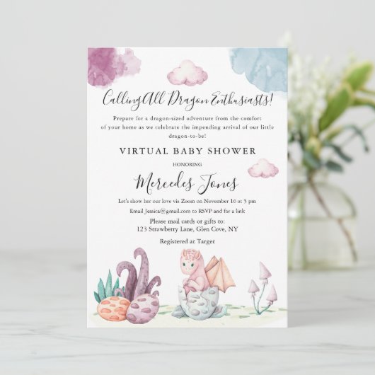 Virtual Baby shower Hatching Dragon Pastel Kleuren Kaart (Staand voorkant)