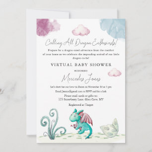 Virtual Baby shower Hatching Dragon Pastel Kleuren Kaart