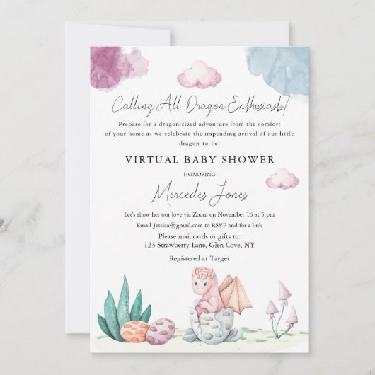 Virtual Baby shower Hatching Dragon Pastel Kleuren Kaart (Voorkant)
