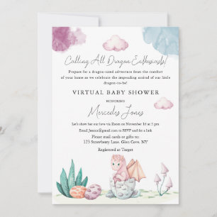 Virtual Baby shower Hatching Dragon Pastel Kleuren Kaart
