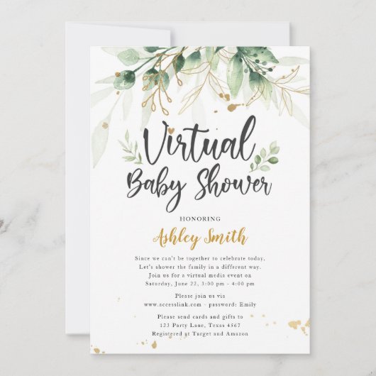 Virtual Baby shower Invitation Greenery Shower Kaart (Voorkant)