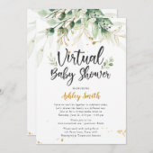 Virtual Baby shower Invitation Greenery Shower Kaart (Voorkant / Achterkant)