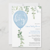 Virtual baby shower jongen blauwe ballonnen eucaly kaart (Voorkant)