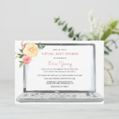 Virtual Baby shower Laptop met Pink Flowers Kaart (Staand voorkant)