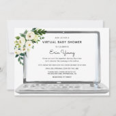 Virtual Baby shower Laptop met Witte Bloemen Kaart (Voorkant)