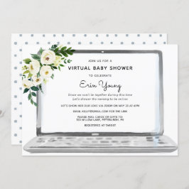Virtual Baby shower Laptop met Witte Bloemen Kaart