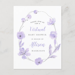 Virtual Baby shower Lavendel Floral Waterverf Uitnodiging Briefkaart