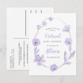 Virtual Baby shower Lavendel Floral Waterverf Uitnodiging Briefkaart (Voorkant / Achterkant)