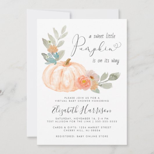 Virtual Baby shower Little Pumpkin-Waterverf Kaart (Voorkant)