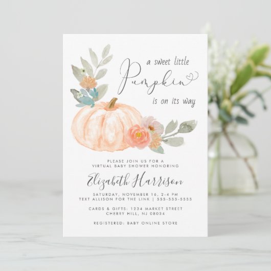 Virtual Baby shower Little Pumpkin-Waterverf Kaart (Staand voorkant)