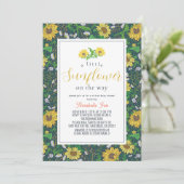 Virtual Baby shower Little Sunflower Pattern Navy Kaart (Staand voorkant)