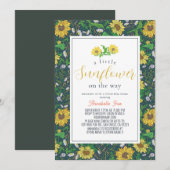 Virtual Baby shower Little Sunflower Pattern Navy Kaart (Voorkant / Achterkant)