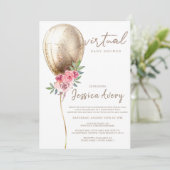 Virtual Baby shower Luxury Beige Balloon Glitter Kaart (Staand voorkant)