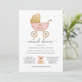 Virtual Baby shower Meisje Retro Carriage Pink Gol Kaart (Staand voorkant)