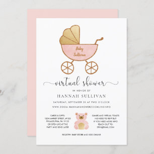 Virtual Baby shower Meisje Retro Carriage Pink Gol Kaart