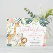 Virtual Baby shower meisje roze bloemensafari dier Kaart (Staand voorkant)