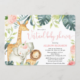 Virtual Baby shower meisje roze bloemensafari dier Kaart