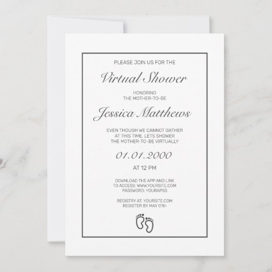 Virtual Baby shower Modern Minimal White Party Kaart (Voorkant)
