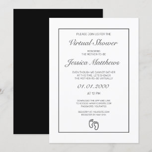 Virtual Baby shower Modern Minimal White Party Kaart