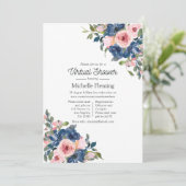 Virtual Baby shower Navy and Blush Floral Kaart (Staand voorkant)