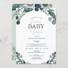 Virtual Baby shower Navy Blue Sage groen Kaart