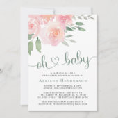 Virtual Baby shower Pink Floral Waterverf Kaart (Voorkant)