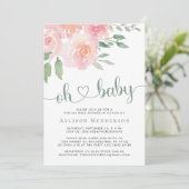 Virtual Baby shower Pink Floral Waterverf Kaart (Staand voorkant)