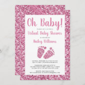 Virtual Baby shower Pink Glitter Kaart (Voorkant / Achterkant)