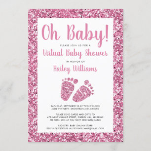 Virtual Baby shower Pink Glitter Kaart