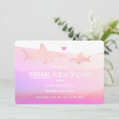 Virtual Baby shower Pink Ocean Shark Cartoon Kaart (Staand voorkant)